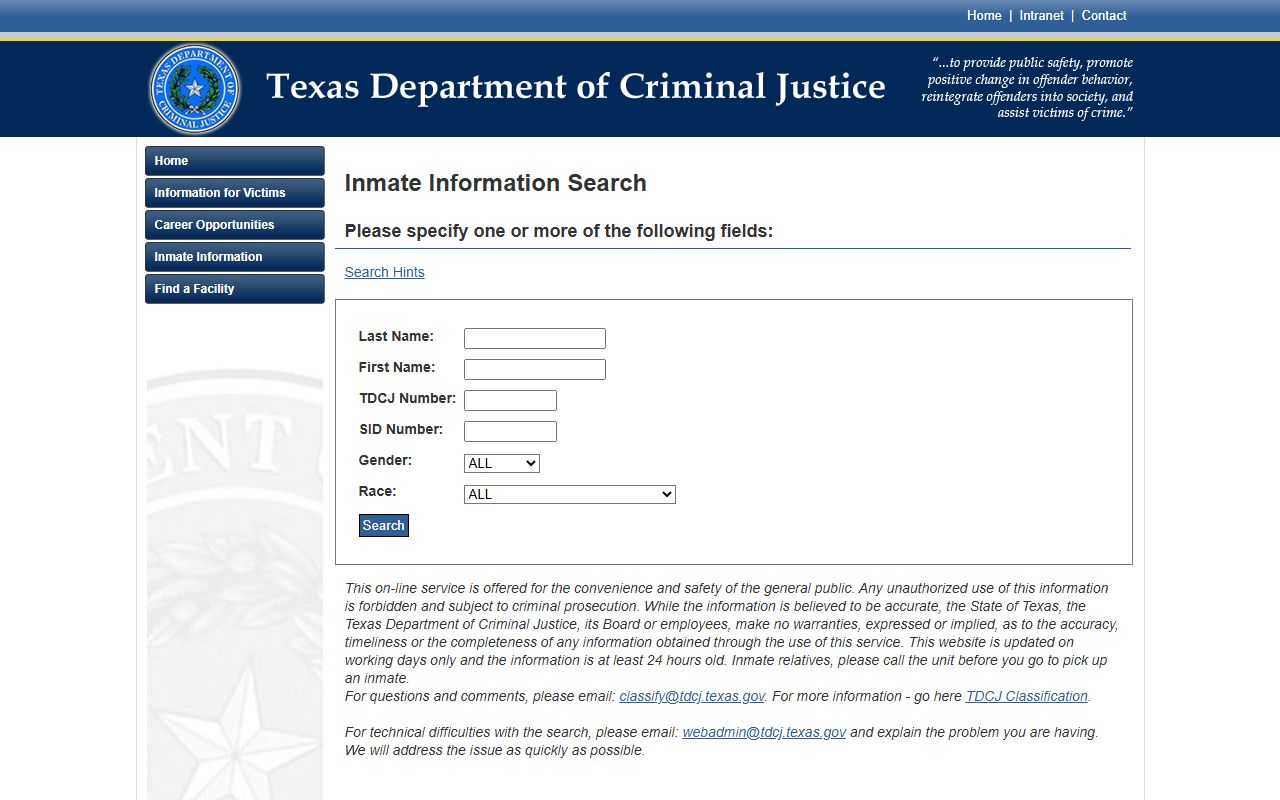 TDCJ inmate search for Anderson County state prison population lookup